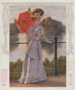 Vrouw in lange paarse jurk, met parasol door Jean Sala